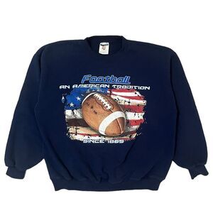 Vintage 90s Jerzees Crewneck Sweatshirt American Football Navy Blue Mens Large